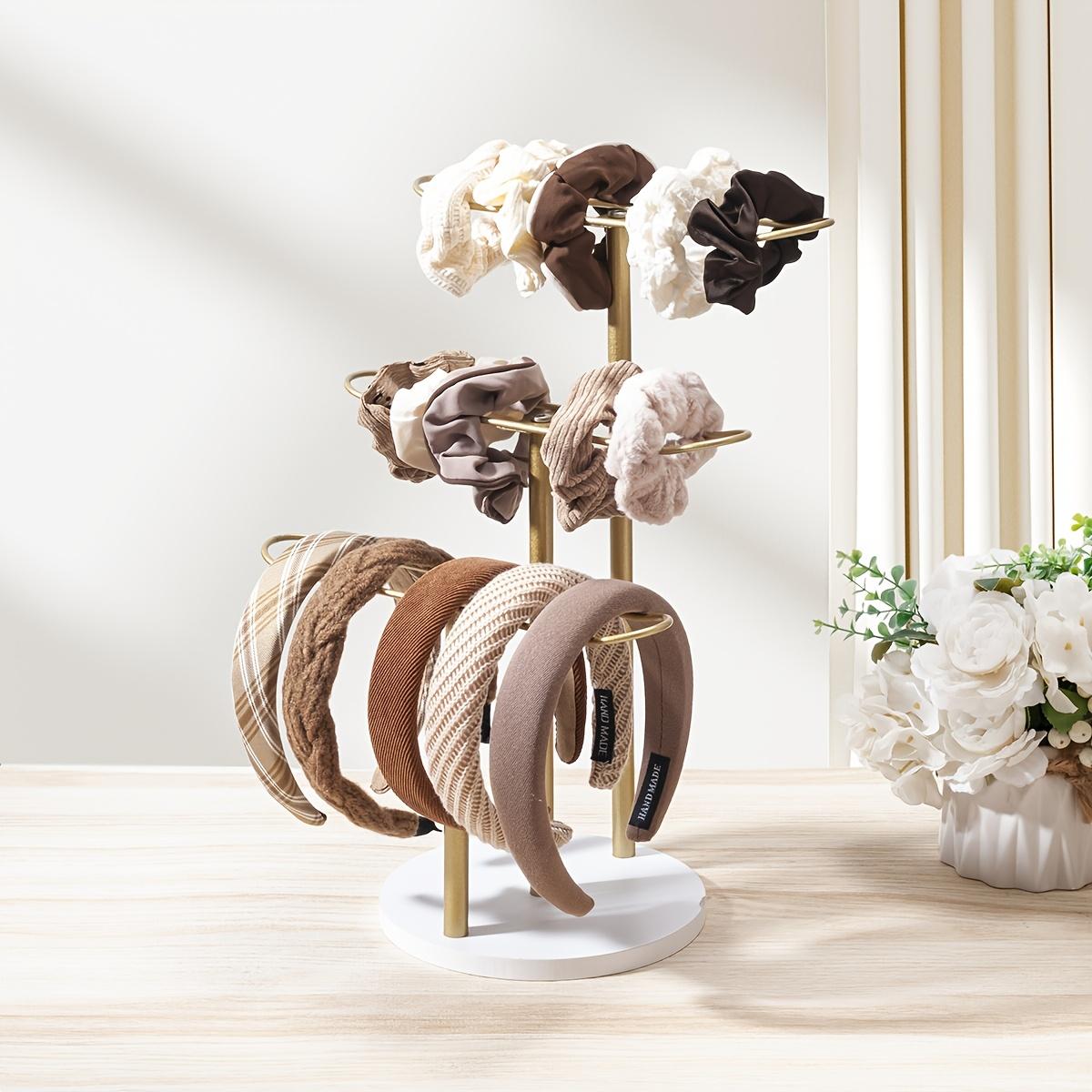 Металлическая подставка для скранчи для волос 3-ярусный настольный органайзер для украшений Многофункциональный держатель для аксессуаров с лакированной отделкой Элегантная витрина для аксессуаров для волос 1Pc Golden Three-Tier Hairband Stand 2774₽