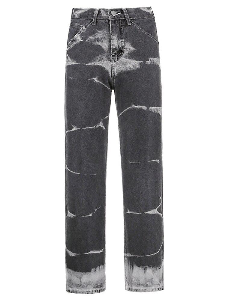 Spring 2022 Womens Fashion High Waist Y2k Aesthetic Print Women's Wide Leg Jeans Baggy Woman Cargo Pants Jean Mom Jeans Trousers