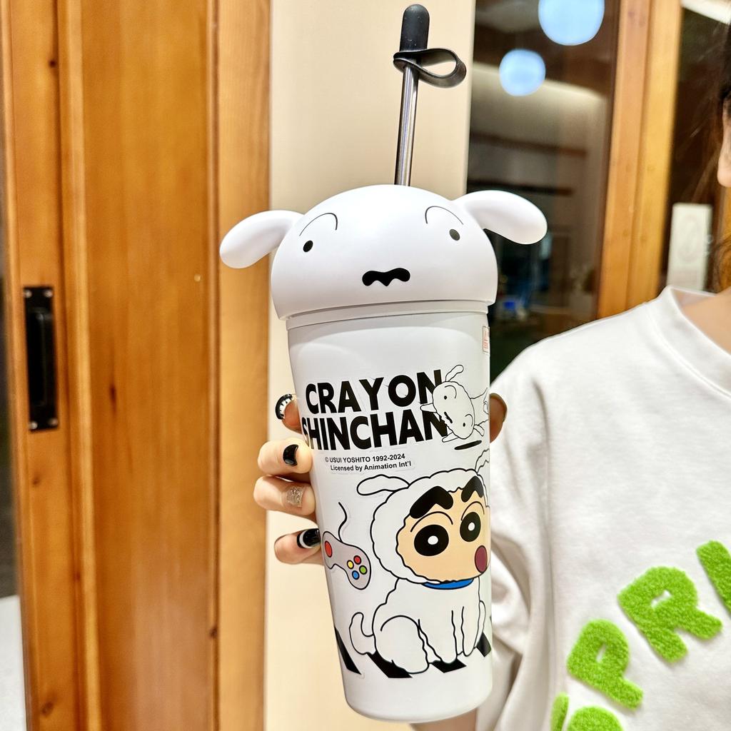 Crayon Small New Water Cup New Thermos Flask Cup Female Fashionable Top Students Go To School Special Straw Mug Birthday Gift