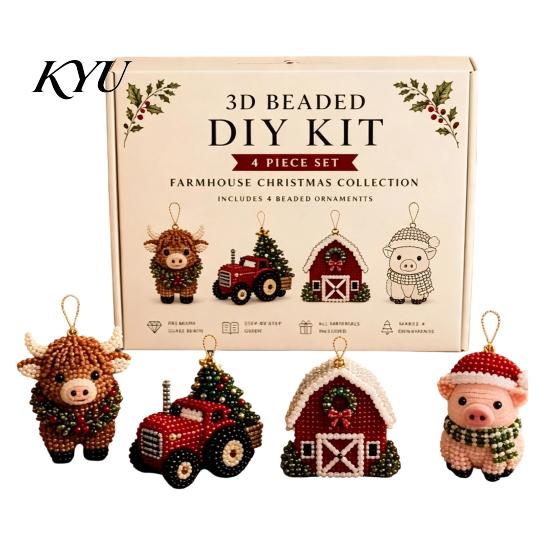 Parent Child Interactive Activity 3D Beaded DIY Kit, Lifelike Christmas Animal Beading Craft Set, Set for Kids Handmade Easy Embroidery Kit And Adults