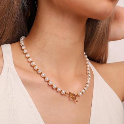 Elegant Pearl & Metal Bead Necklace - Light Luxury Collarbone Chain