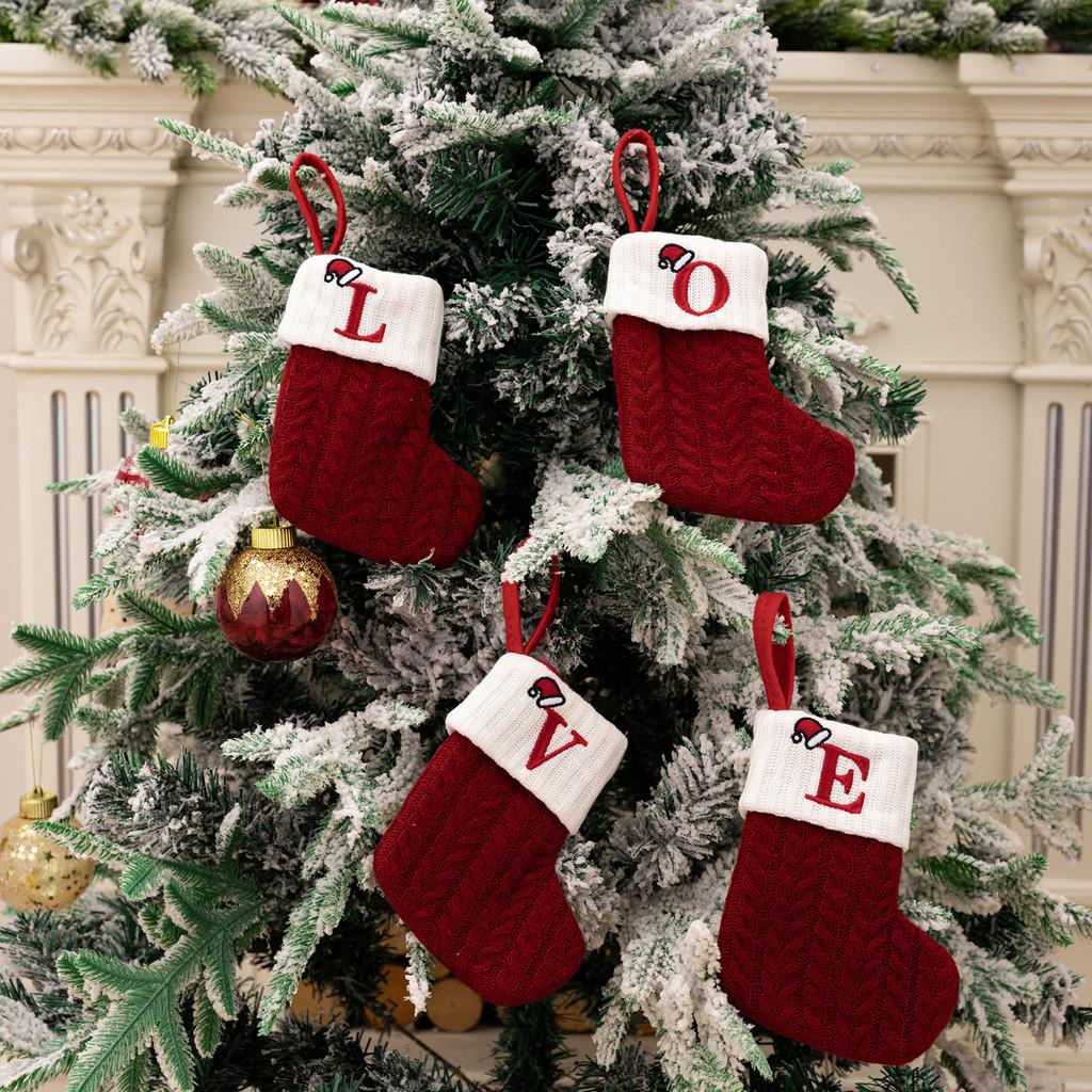 Exquisite Red Knitted Christmas Stockings With Embroidered Letter Designs For Festive Decor
