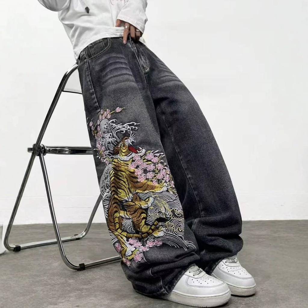 European and American new casual men's casual loose wide-leg jeans