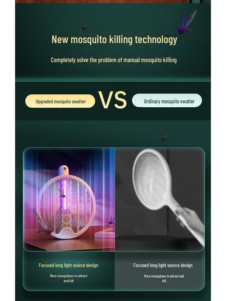 Foldable USB Rechargeable 4-in-1 Electric Mosquito Swatter for Home, Dorm, and Office.