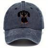 Retro washed baseball cap with dachshund print, casual style worn-out adjustable dad hat,