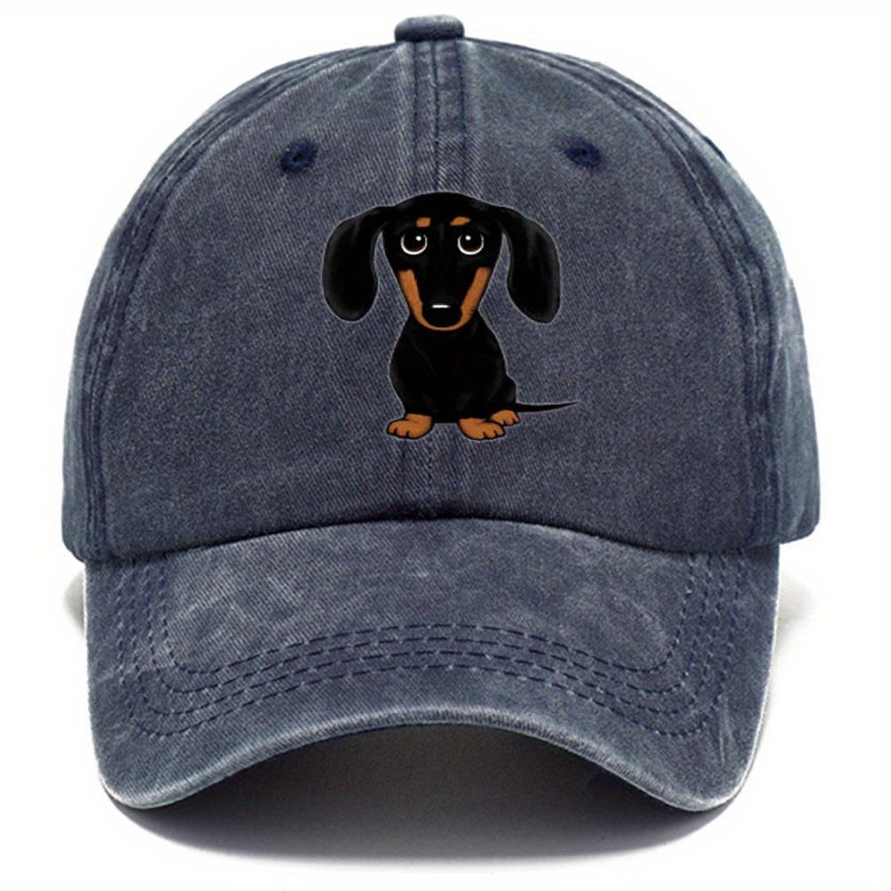 Retro washed baseball cap with dachshund print, casual style worn-out adjustable dad hat,