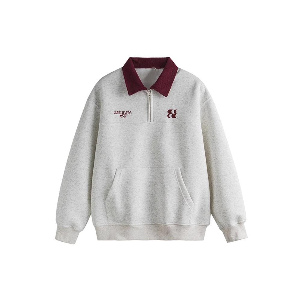 Moletom Gola POLO Masculino Novo Bordado de Letras Cor Contrastante Estilo Faculdade Esportivo Lapela Superior