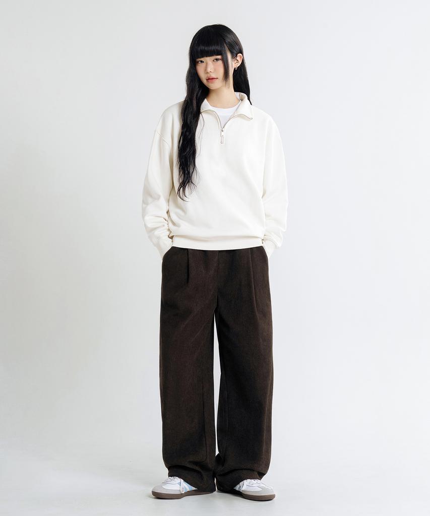 LEMAIN SECOND Single-Pleat Wide Corduroy Elastic Pants [Brown]