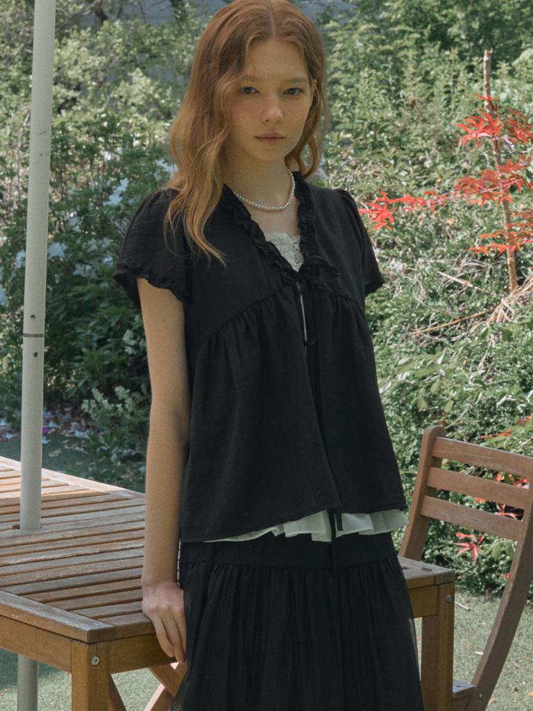 EIGHT DAYS A WEEK Ad706 Layered Short Sleeve Blouse Black