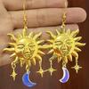 Creative Exaggerated Purple Crystal Relief Human Face Sun Moon Star Dangle Earrings for Woman Bohemia Artistic Jewelry Accessory