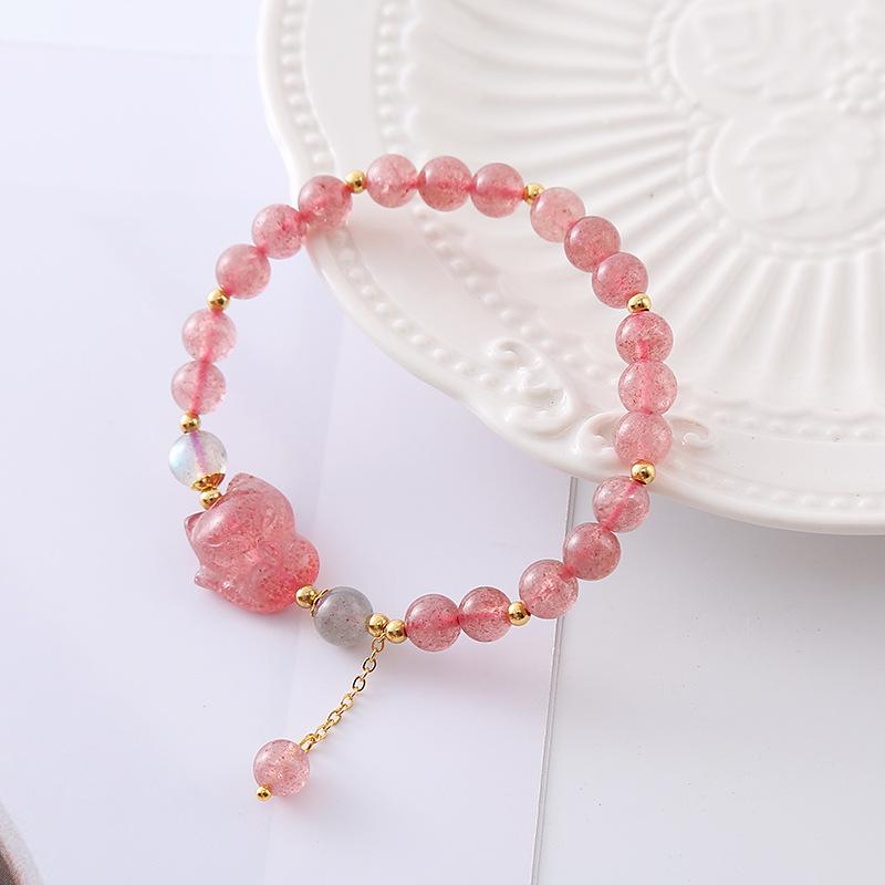 Natural Strawberry Crystal Bracelet Cute Simple Fox Bracelet Bangles Women Fashion Jewelry Accessories Gift