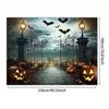 1 Halloween Photography Background with Pumpkin and Bat - Terrifying Ghost House Scenery Halloween Decoration