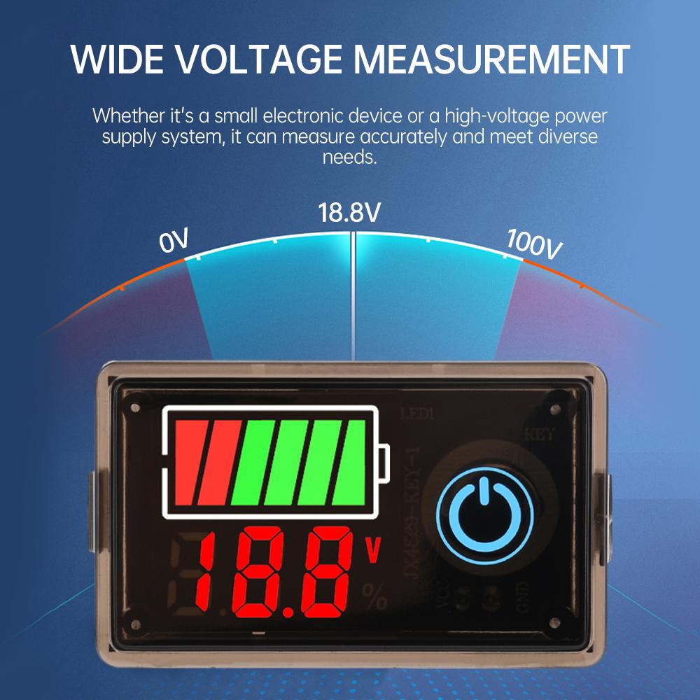 2-wire Digital Voltage Indicator Acid Battery Lithium Universal with Touch Switch 8-100V  Lithium Battery Capacity Meter Tester