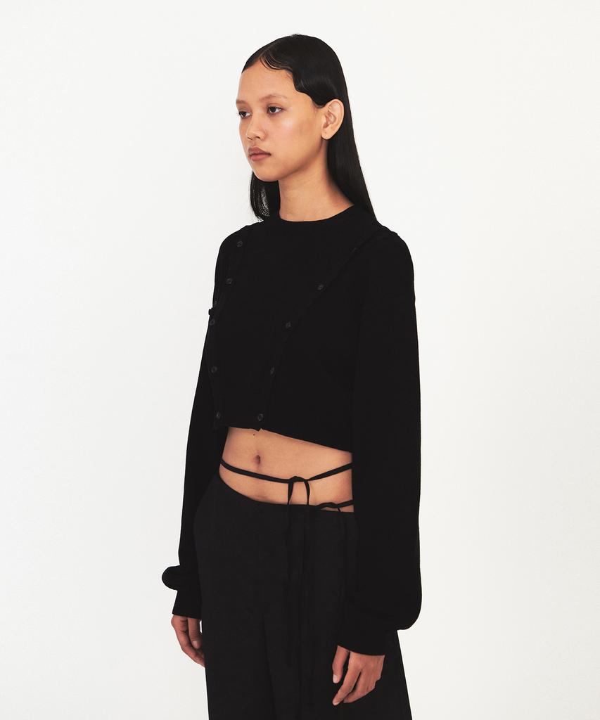 Daiaegeuneol Crop Button Knit Top (Black)