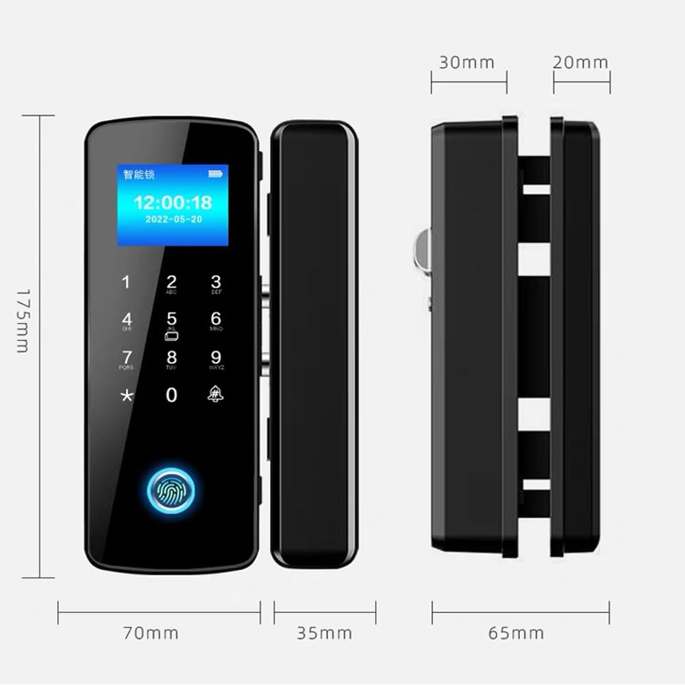 LeadwayTek Smart Glass Digital Lock, Intelligent Biometric Electronic Door Lock, Frameless Entrance Sliding Door Smart Fingerprint Keyless Retrofit, K