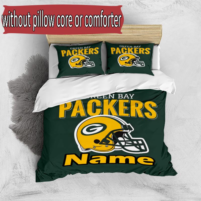3pcs Duvet Cover Set (1*Duvet Cover + 2*Pillowcase, Without Core), Custom Name Green Bay Packers Pattern Bedding Set, Home Bedroom Decor Gift