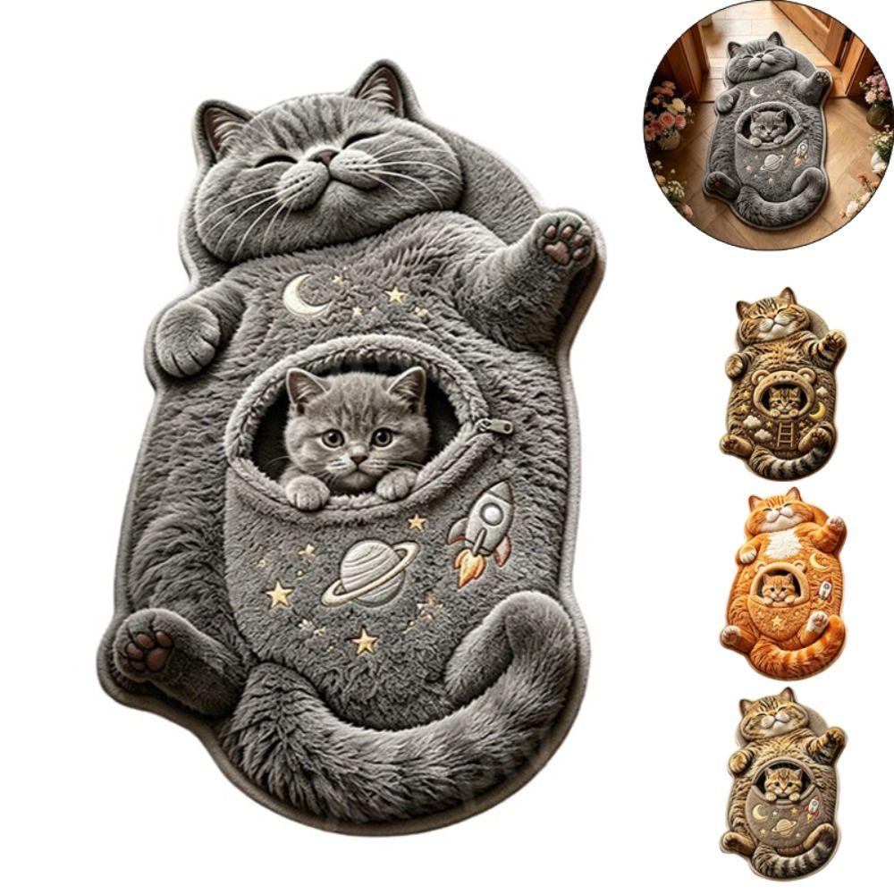 2D Cat-Shaped Area Rug Non-Slip Cartoon Carpet Cute Home Decor Carpet Living Rooms