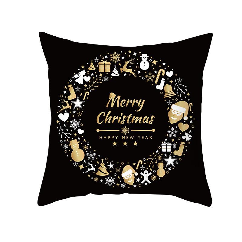 Christmas Pillow Case Black Gold Series Wish Peach Skin Printed Home Pillow Sofa Cushion