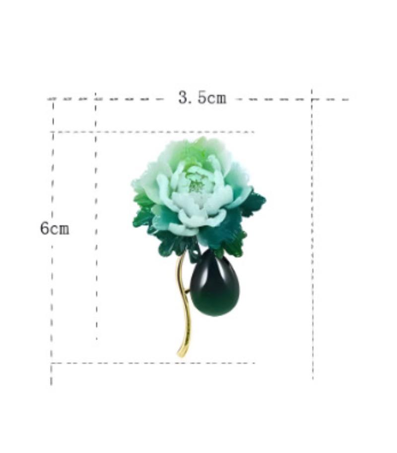 Green Peony Flower Brooches for Women Unisex Resin Stone Beautiful Plants Party Office Pins Charms Gifts