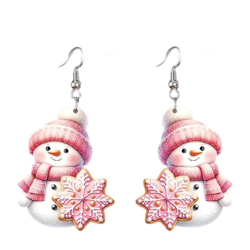 Stylish Snowman Ear Jewelry Acrylic Texture Party Earrings Fashion Geometric Pendant Accessories for Party and Daily
