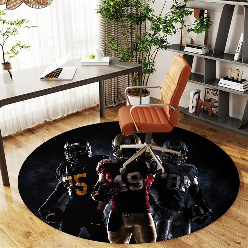 1pc Football Players Pattern Office Round Rugs, Under Chair Round Rugs for Living Room, Bedroom, Bathroom Decoration Carpet 091881