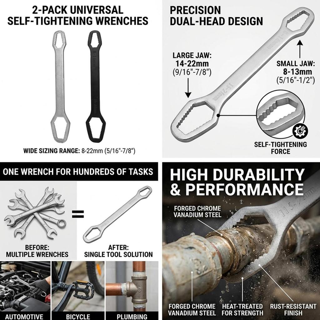 8-22mm Torx Wrench Spanner Double-Ended Screws Nuts Hand Wrench Self-Tightening Adjustable Factory Car Repair Wrenches Hand Tool