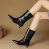 Fashion New Autumn Winter Split Leather Women Boot Mid-calf Boots for Women Pointed Toe Fashion Boot Handmade Black Boots Stiletto Heels