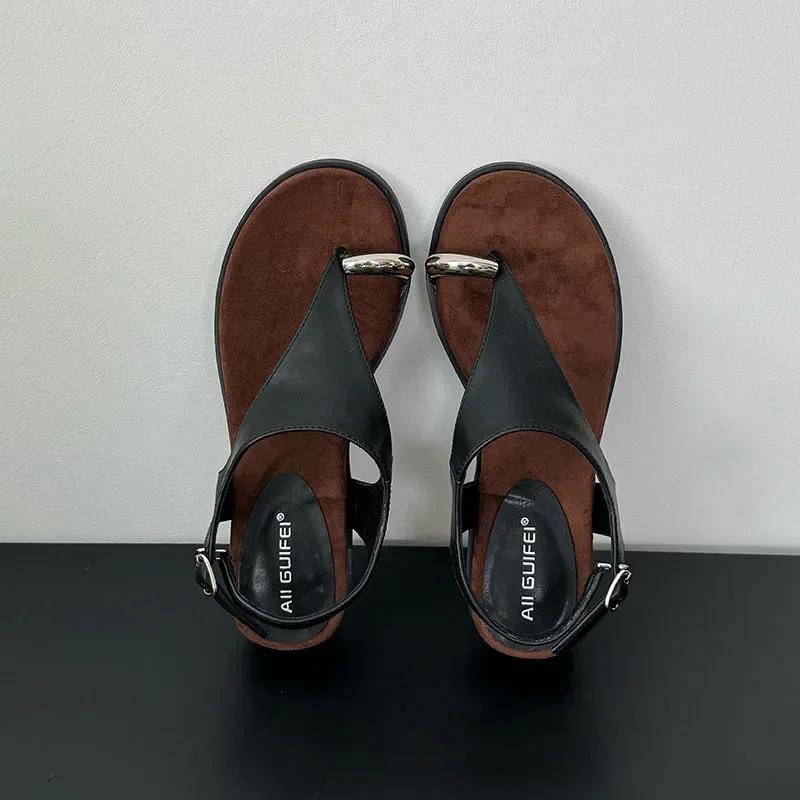 

Fashion Fashion Metal Decoration Design Brand Slippers Women Summer Sexy Clip Toe Slide Sandal Comfort Non-Slip Vacation Beach Flip-flop 35 чёрный