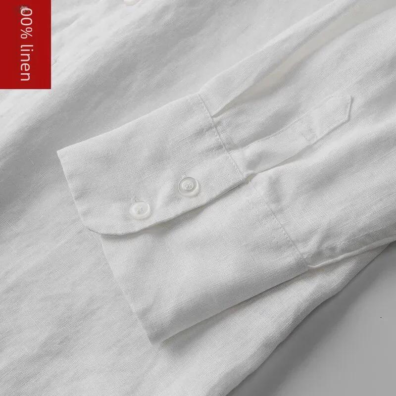 Men's Casual White Linen Shirt - Breathable, Loose-Fit, Three-Quarter Sleeve