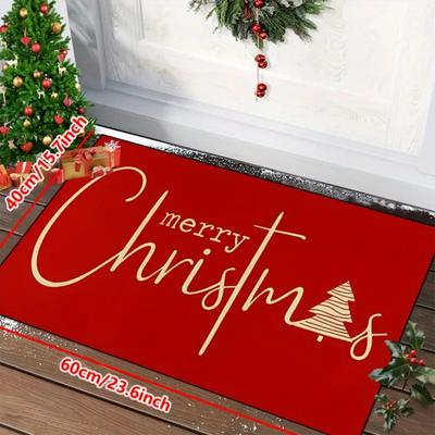 Festive And Simple "Merry Christmas" Carpet Home Decor, Non-Slip And Stain-Resistant, Washable, Entrance Door Floor Mat