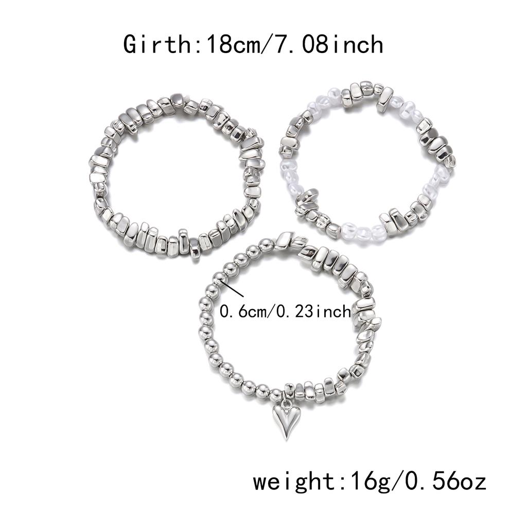 3Pcs/Set Fashion Retro Baroque Bracelet for Women Sweet Heart Pendant Elastic String Irregular CCB Bead Stacked Bracelet Jewelry