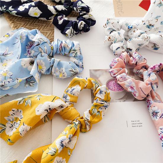Hair Tie Floral Print Long Ribbon Hair Rope Easy to Wear Bun Half-Tied Hairstyles Ponytail Holder Hair Accessory