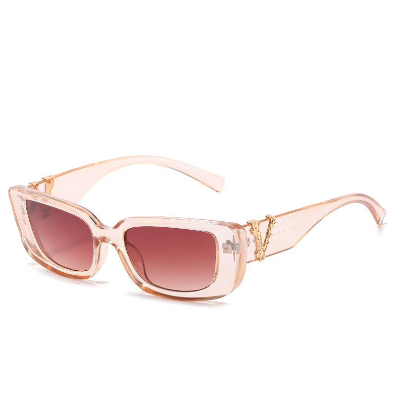 Retro Cat eyt Frame Sunglasses Women  Luxury V Sun Glasses Men Fashion Rectangle Jelly Sunglasses with Metal Hinges UV400