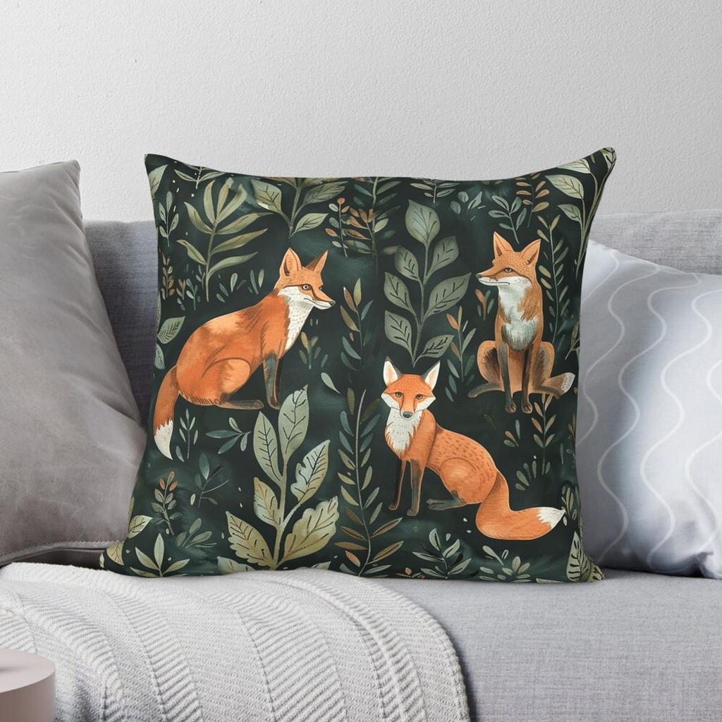 Wild Foxes And Foliage Square Pillowcase Polyester Linen Velvet Pattern Zip Decor Throw Pillow Case Room Cushion Cover