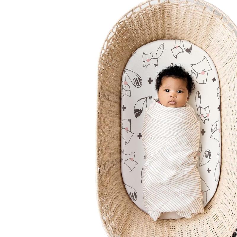 2Pcs Baby Fitted Sheet Newborn Bassinet Changing Pad Cover Soft & Breathable Crib Fitted Sheets Cradles Mattress Cover