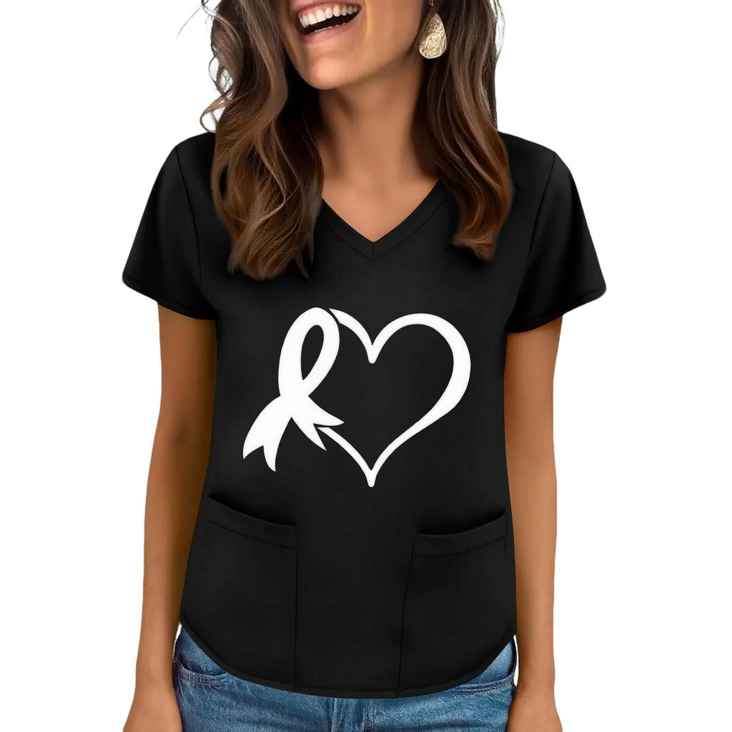 Women's V-Neck Short-Sleeve Pocketed Top With Side Slit