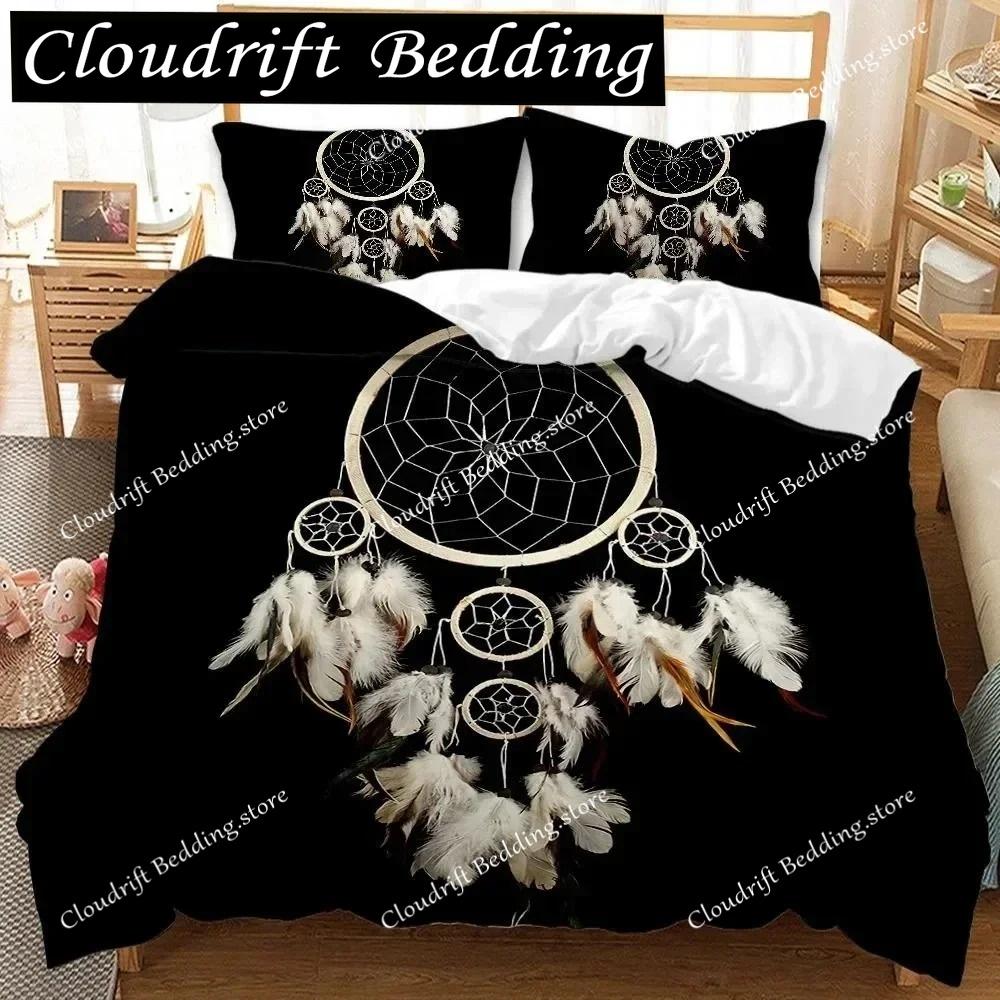 3D Print Dream Catcher Duvet Cover Feather Purple Dream Catcher Bedding Symbol Exotic Polyester Double Queen King Quilt Cover