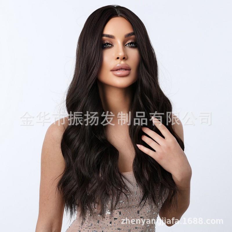 Long Wavy Synthetic Wig With Middle Part Natural Volume Hairpiece Women Heat-Resistant Fiber Full Cap Design