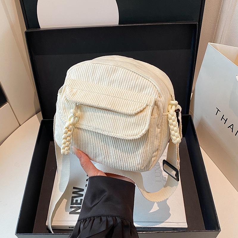 Corduroy Autumn New Fashionable Solid Color Bag Female Campus Style Female Shoulder Crossbody Bag Tide