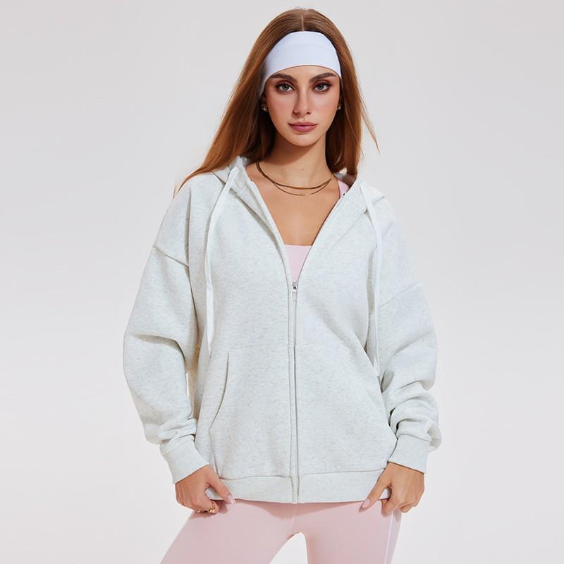 Womens Oversized Hooded Zip-Up Fleece-Lined Sweatshirt Winter Warm Casual Outerwear