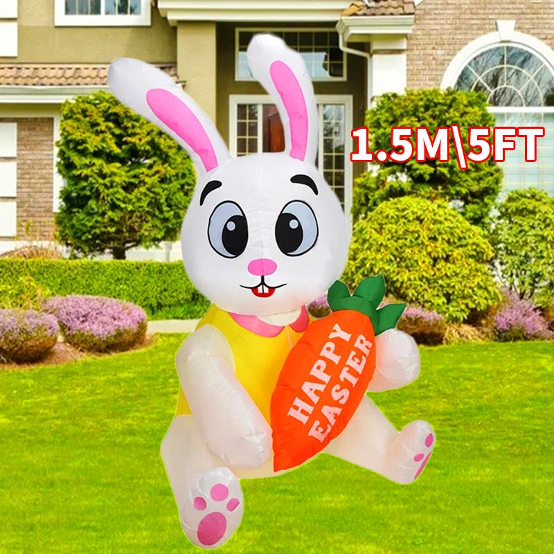 Multitypes Inflatable Toy Giant Rabbit Egg Happy Easter Inflated Model Decoration with LED Lights Bunny Outdoor Yard Bunny Decor
