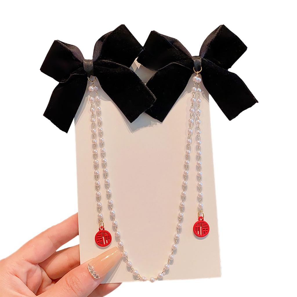 Elegant Double Bowknot Hair Clip for Kids with Tassel Pearls Designs Perfect for Little Girls Daily Wear and Event