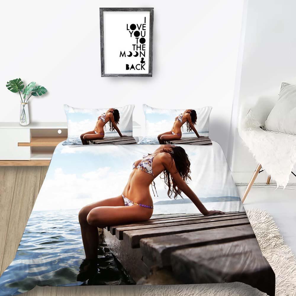 2023 Nowy styl Zestaw poszwy na kołdrę Rozmiar Queen King Nadruk Bikini Vintage Komplet pościeli z poszewką na poduszkę Luksusowe tekstylia domowe