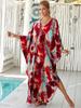 European & American Rayon Print Beach Cover-up Dress - Long, Loose Bikini Swimsuit Robe for Women