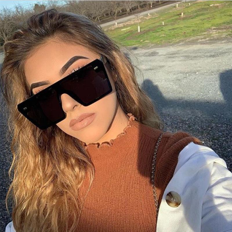New Style Big Frame Sunglasses Retro Square Personality Conjoined Glasses Blue Bulk Luxury Men and Women Sunglasses