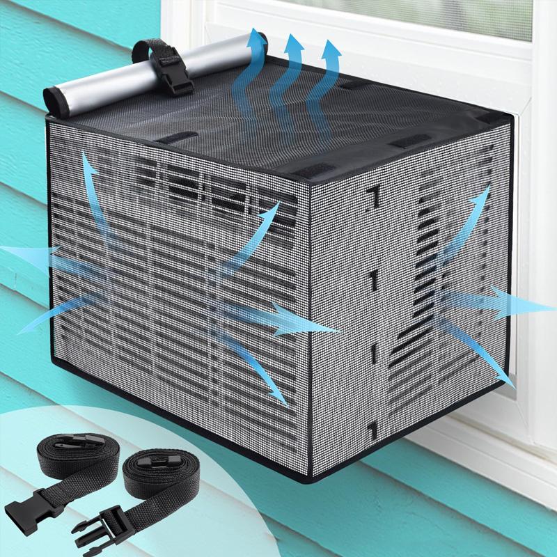 1pc Outside AC Unit Black Leaves Clogging Outdoor with Waterproof Top Breathable Air Conditioner Cover Removable Mesh Covers