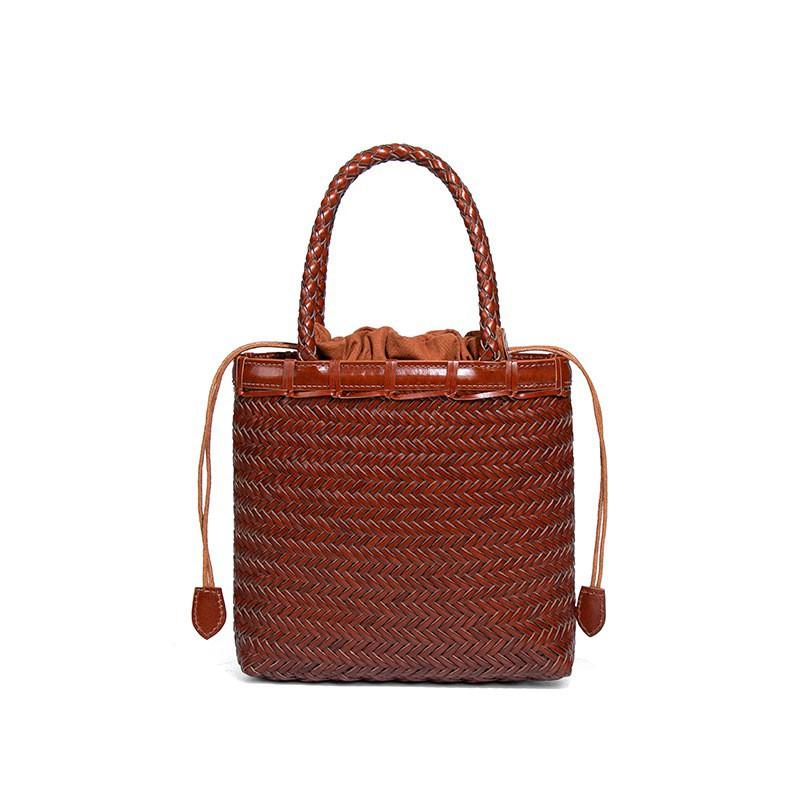 

Retro Fashion Hand-woven Bucket Bag Niche Design Cowhide Mother-child All-match Single-shoulder Portable Square Women