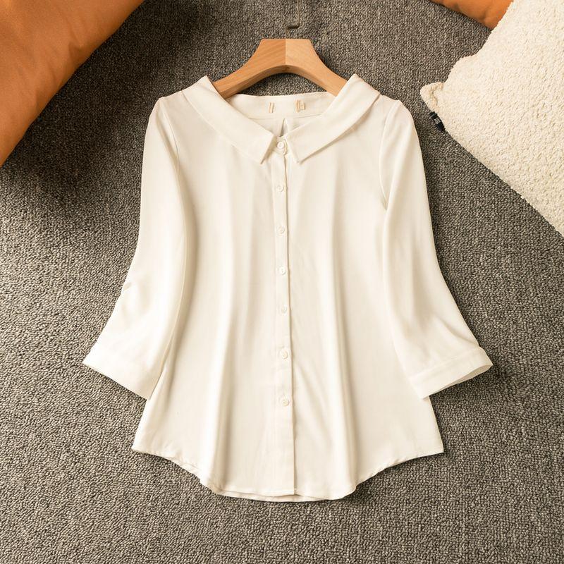 

Spring & Fall Export K-style New Arrival Casual Minimalist Elegant All-Match Lapel Half Sleeve Single-Breasted Tops White M
