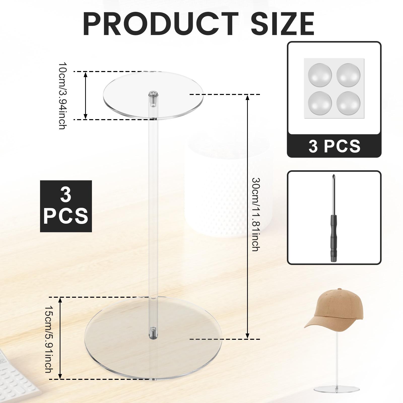 

3PCS Clear Acrylic Hat Stand and Wig Holder Rack with Pedestal and Round Base Tabletop Organizer Storage Rack Baseball Showcase 3PCS One Set прозрачный