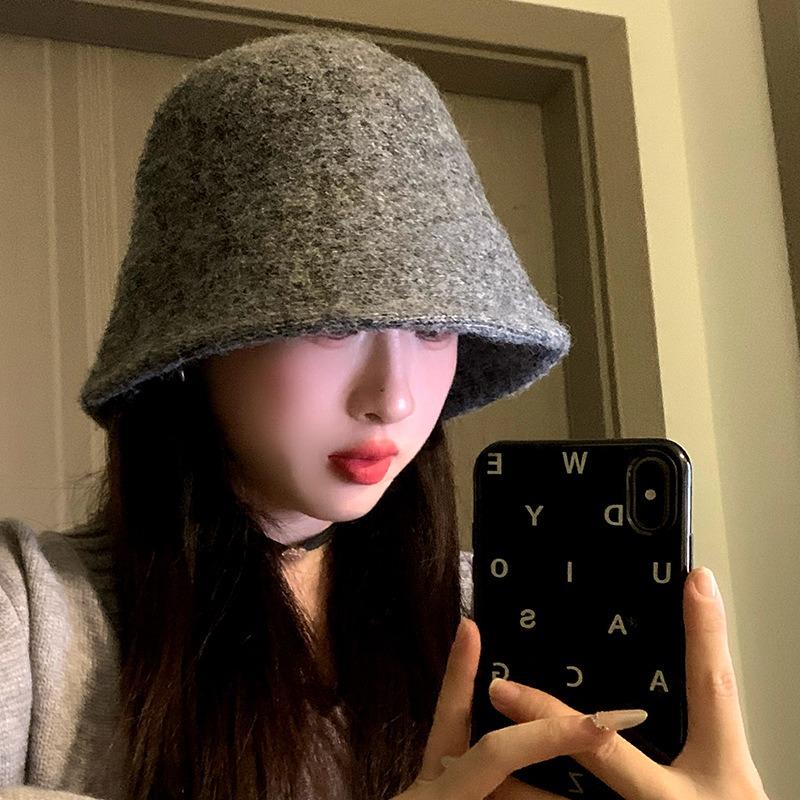 Wool fisherman's hat children autumn and winter plain and versatile warm washbasin hat fashion bucket hat